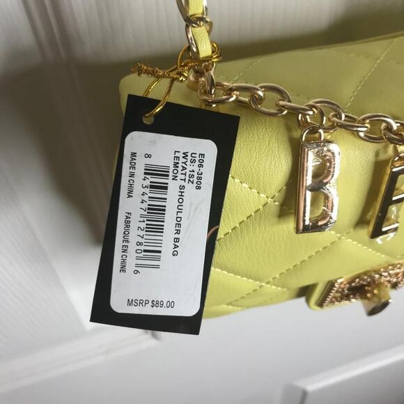 Bebe Wyatt V-Flap Chain Strap Purse Yellow With Gold-Toned Hardware NEW - Picture 14 of 14